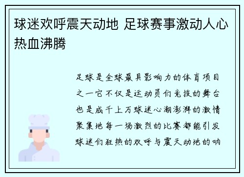 球迷欢呼震天动地 足球赛事激动人心热血沸腾